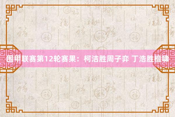   围甲联赛第12轮赛果：柯洁胜周子弈 丁浩胜檀啸