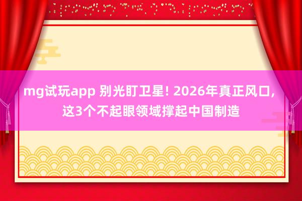 mg试玩app 别光盯卫星! 2026年真正风口, 这3个不起眼领域撑起中国制造