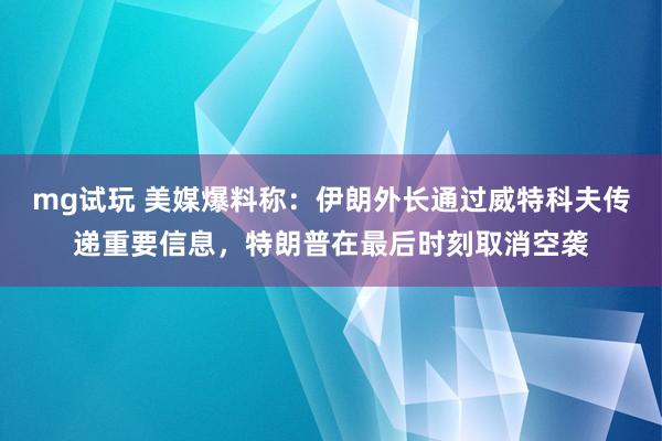 mg试玩 美媒爆料称：伊朗外长通过威特科夫传递重要信息，特朗普在最后时刻取消空袭