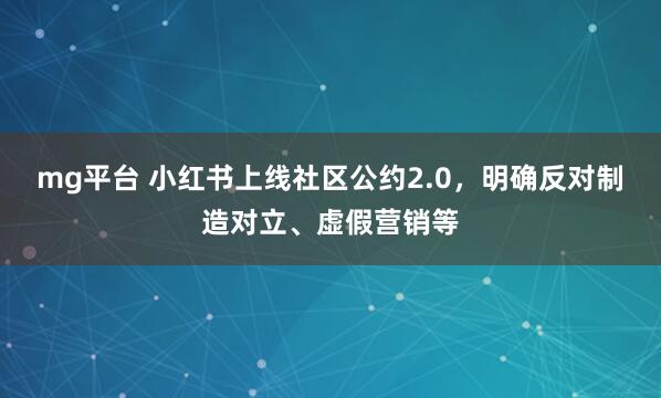 mg平台 小红书上线社区公约2.0，明确反对制造对立、虚假营销等