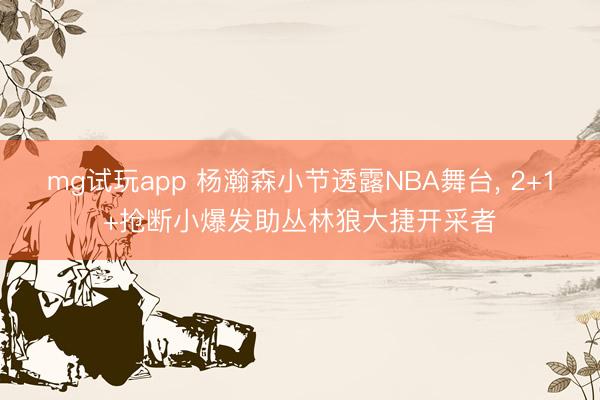 mg试玩app 杨瀚森小节透露NBA舞台， 2+1+抢断小爆发助丛林狼大捷开采者